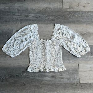 NWT Emily McCarthy White & Gold Star Smocked Puffy sleeve Blouse XS